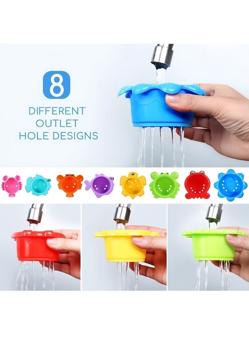 أكواب حمام الأطفال القابلة للتكديس - مجموعة ألعاب شاطئ وحوض استحمام من 8 قطع للأطفال الصغار - خالية من مادة BPA، سهلة التصريف، لعبة مائية تعليمية للأطفال من سن 6 أشهر فما فوق - Image 5